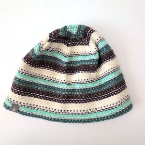 Smartwool Merino Wool Blend Striped Beanie Hat Teal Cream Charcoal Gorpcore